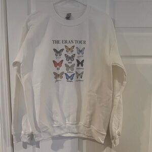 Gildan White 'The Eras Tour' Butterfly Sweatshirt with Multicolor Print